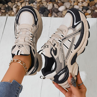 Women'S Chunky Platform Dad Shoes - Breathable Mesh Retro College Style All-Season Round Toe Lace-Up Casual Athletic Sneakers For Running & Daily Wear