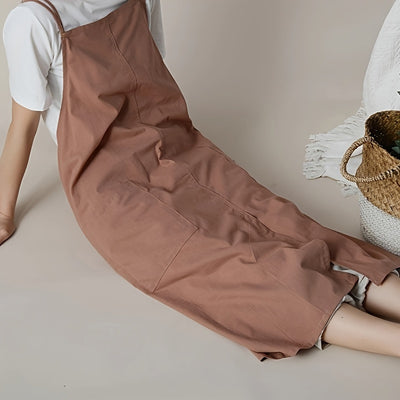 Waterproof Cotton-Linen Apron, Korean Style Japanese Adjustable Pinafore with Pocket, 1pc