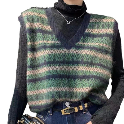 Knitted Vest Women's Outer Wear Retro V-neck Sweater