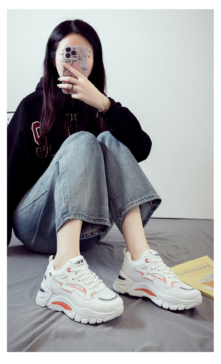 2025 New Women's Breathable Lightweight Mesh Knit Lace-Up Sports Shoes - Cushioned EVA Sole, Striped Design, Low-Top Korean Style for Running, Walking & Road Strolling - All-Season Minimalist Casual Sneakers, Ladies Sneakers,