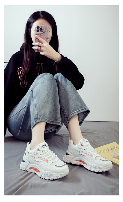 2025 New Women's Breathable Lightweight Mesh Knit Lace-Up Sports Shoes - Cushioned EVA Sole, Striped Design, Low-Top Korean Style for Running, Walking & Road Strolling - All-Season Minimalist Casual Sneakers, Ladies Sneakers,
