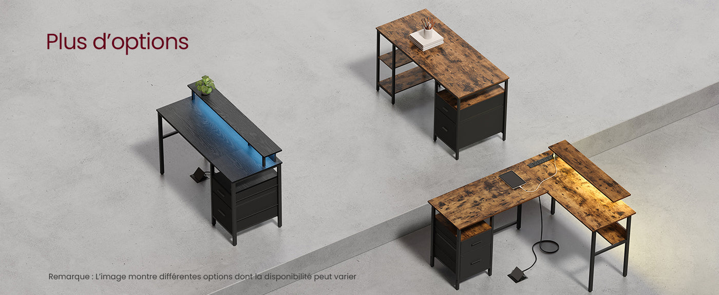 Computer Desk, 3 Shelves, 2 Drawers, 60 x 140 x 76 cm, Rustic Brown and Black/Natural Oak and Pearl White Color