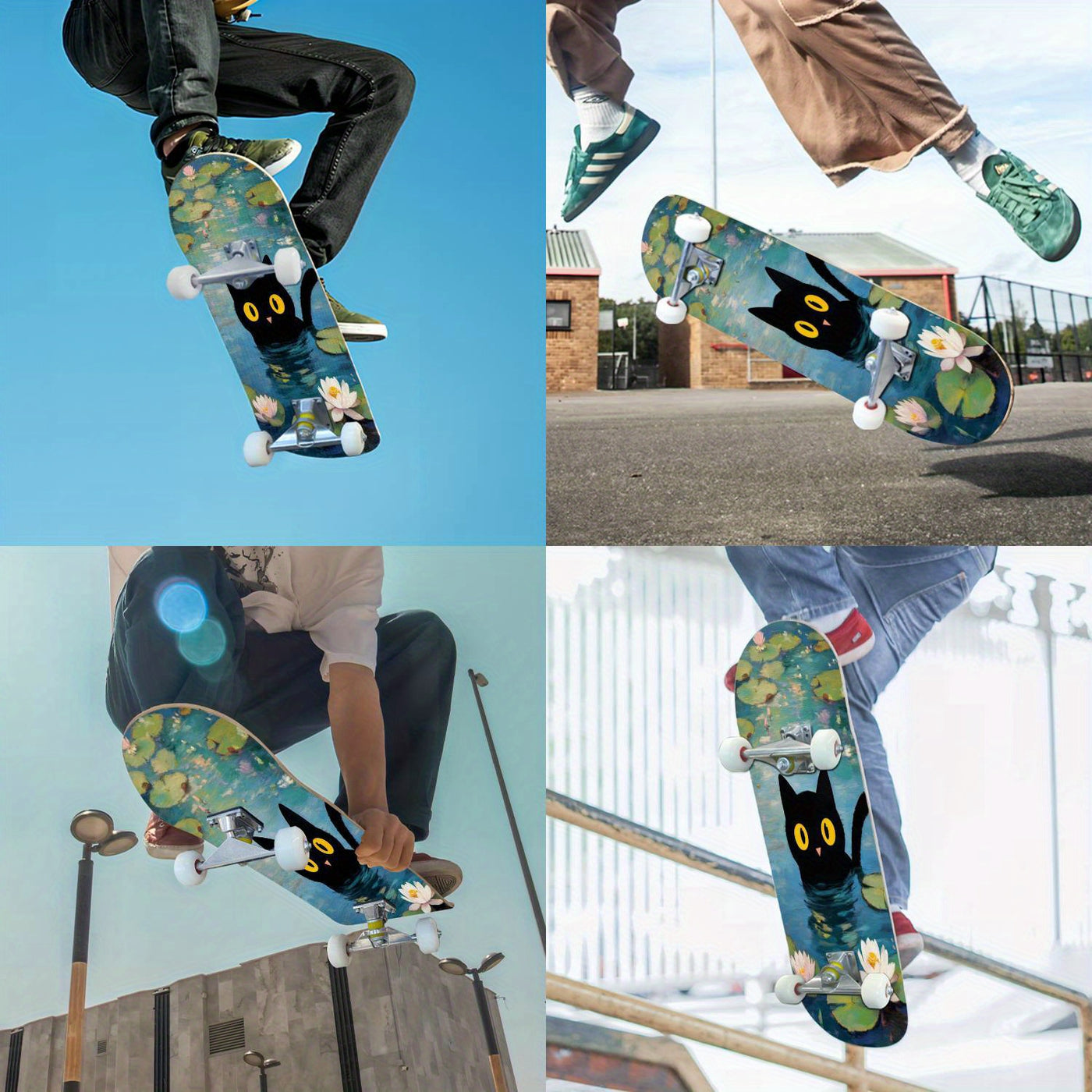 Black Cat Graphic Skateboard with Vibrant Street Art Design - Double Kicktail, ABEC-7 Bearings & Grip Tape for All Skill Levels - Durable Beginner to Pro Skateboard - Perfect Holiday Gift, Skateboarding for Fun, Playful Skate
