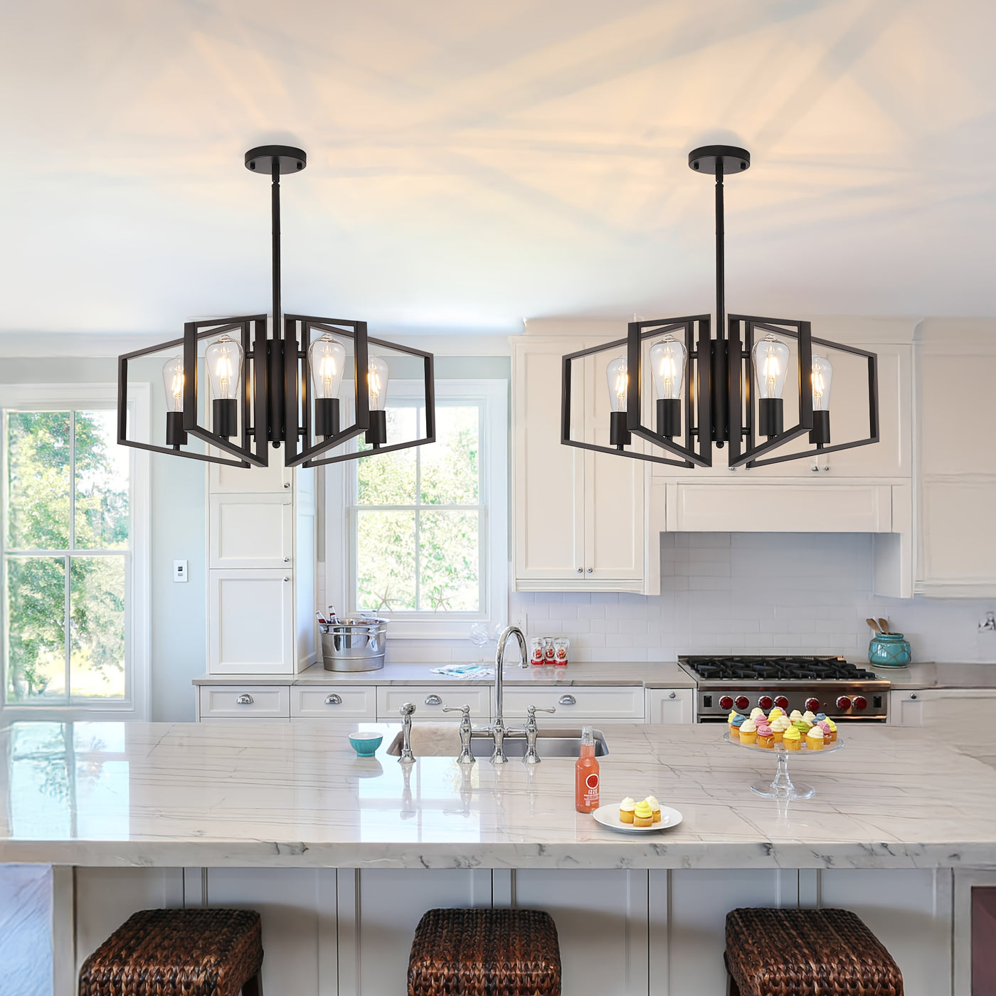 Modern Chandelier, 4Light & 8-Light Farmhouse Dining Room Light Fixture, Modern Industrial Chandelier For Living Room, Bedroom, Foyer, Stairway, Entryway