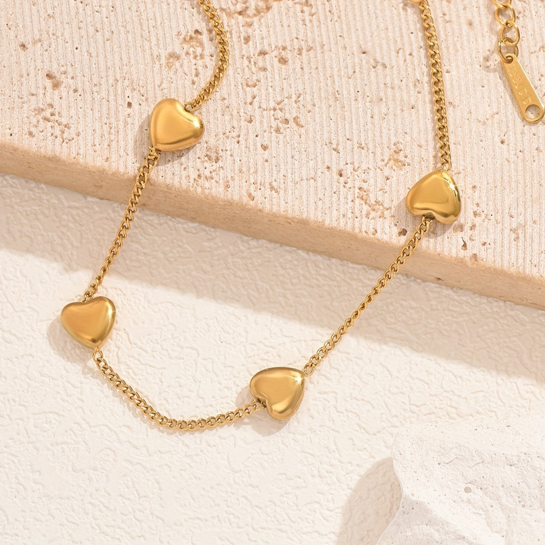 A Golden Stainless Steel Jewelry, 18K Gold-plated Heart-shaped Bracelet, Ins, French Bohemian, Korean, Fashionable, Casual, Simple, Trendy, Versatile, Ladies' Daily Commuting, Street Gatherings, Holiday Party Wear