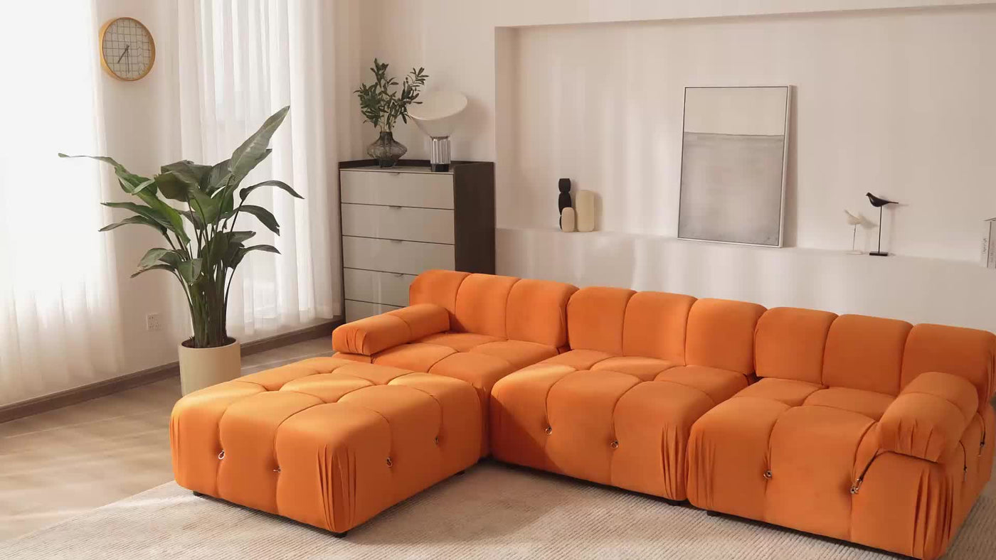 U-Shaped Minimalist Velvet Sofas, 138.6" Convertible Modular Sectional Couch, Modern Comfy Sectional Couches with 2 Chaise Ottomans for Living Room Office Apartment