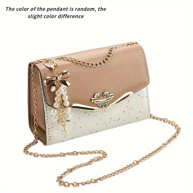 Elegant Korean Fashion Crossbody Bag with Sequins, Lightweight Polyester-Lined Handbag with Metal Chain, Versatile for Daily Use & Travel, Ideal for Birthday, Thanksgiving, Halloween, Christmas Gifts