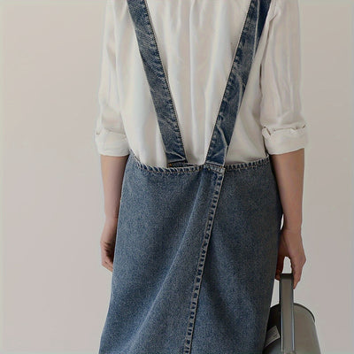 1pc Japanese Korean Style Pure Cotton Canvas Denim Apron, Washable Kitchen Bib, Workwear, Kitchen Apron With Front Pockets, Kitchen Supplies