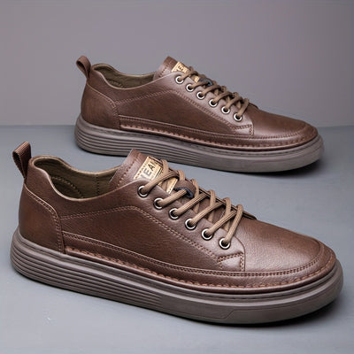 [Casual Style] Men's All-Season Casual Loafers - Stylish British & Korean Inspired Slip-On Shoes with Lace-Up Option, Versatile for Business and Leisure, Durable Rubber Sole, PU Upper, Casual Attire|Modern Casual Shoes|Durabl