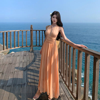 Orange Halter Dress Sweet And Elegant