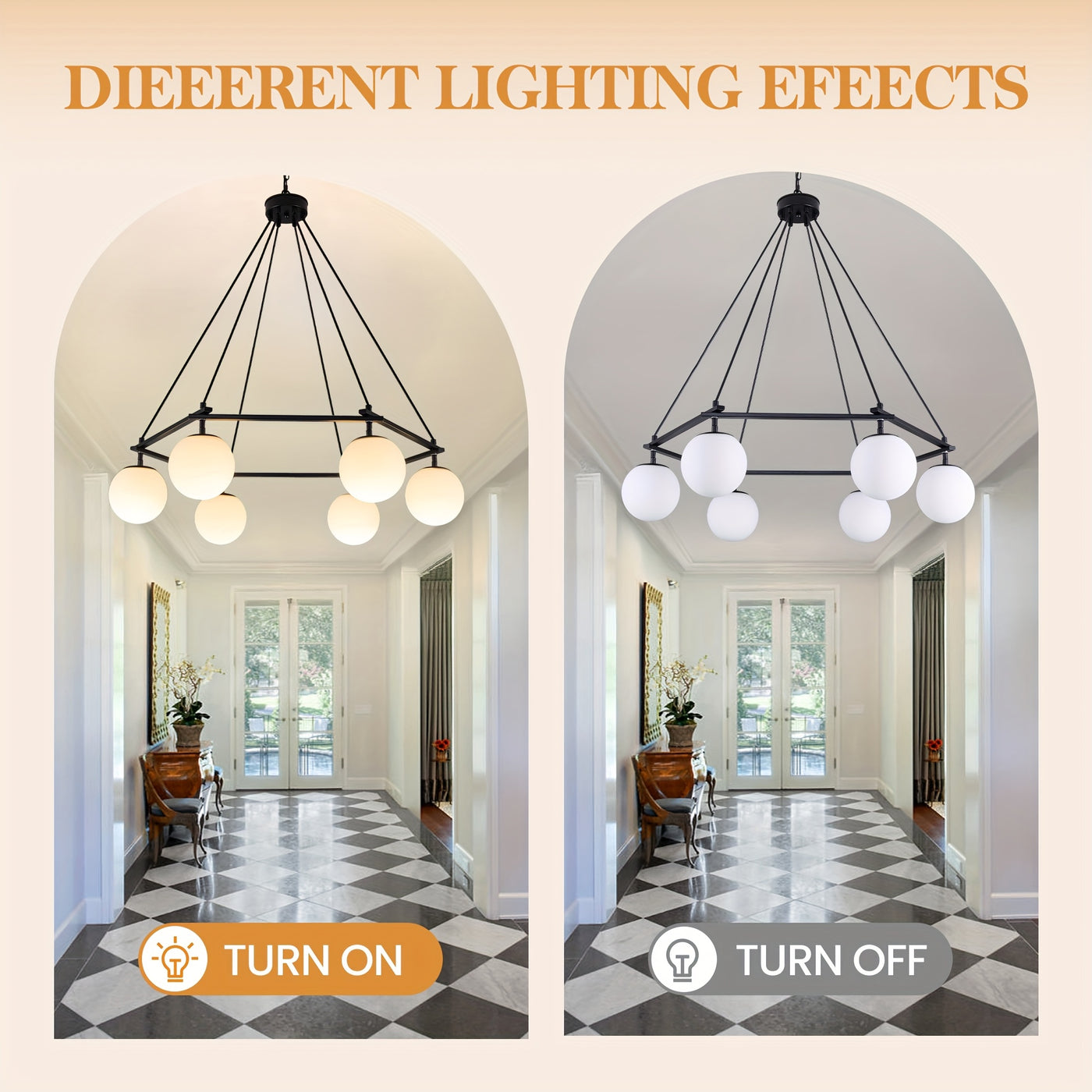 6-Light Modern Chandelier For Dining Room, Sputnik Ceiling Light Fixture With White Glass Globe Bubble, Adjustable Mid Century Chandelier Foyer Chandeliers For High Ceilings