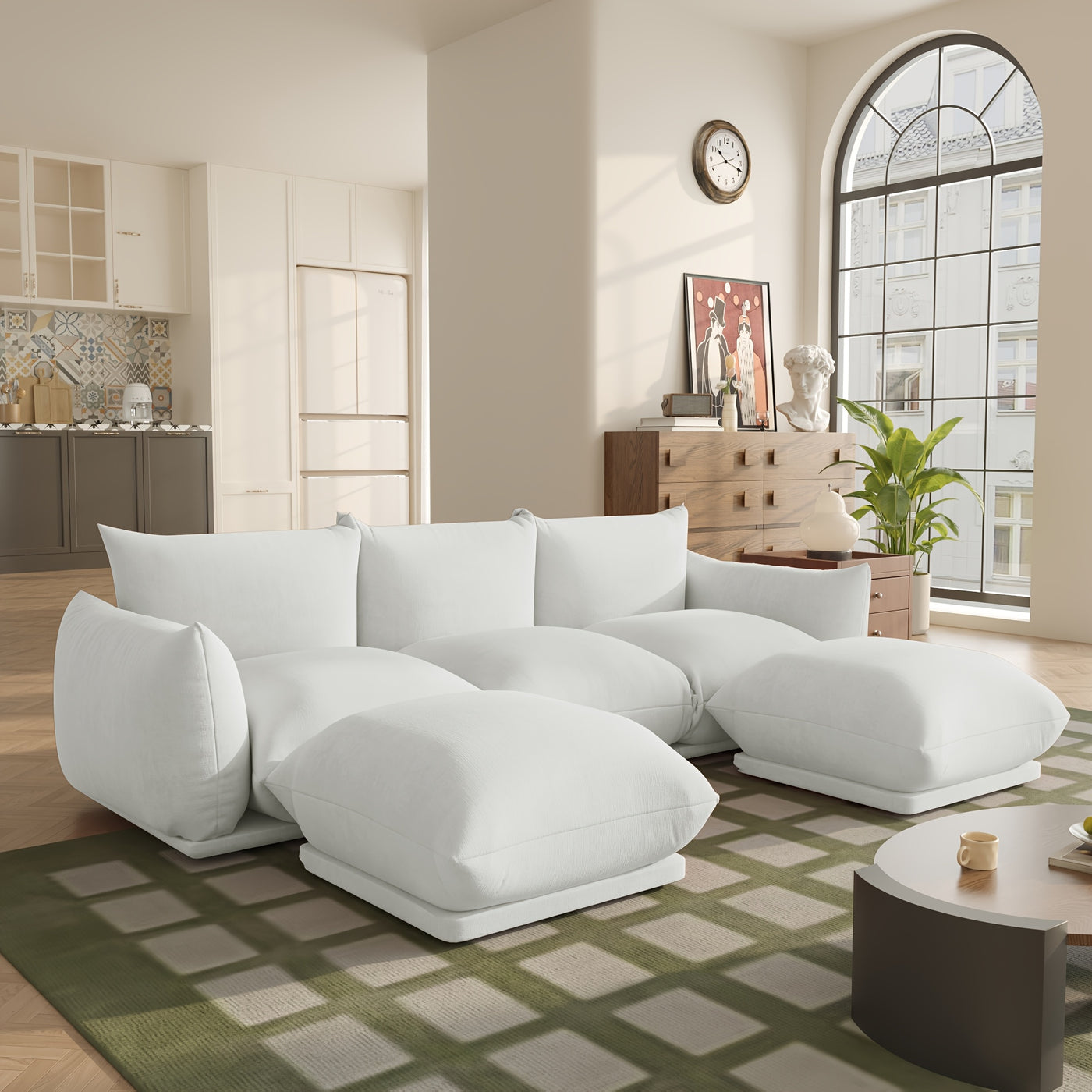 U-Shaped Sectional Sofa, Chenille Minimalist Modular Sofas Couches, 5-Seater Sectionals Couch With Wide Reversible Chaise Ottoman For Living Room Bedroom Office Apartment