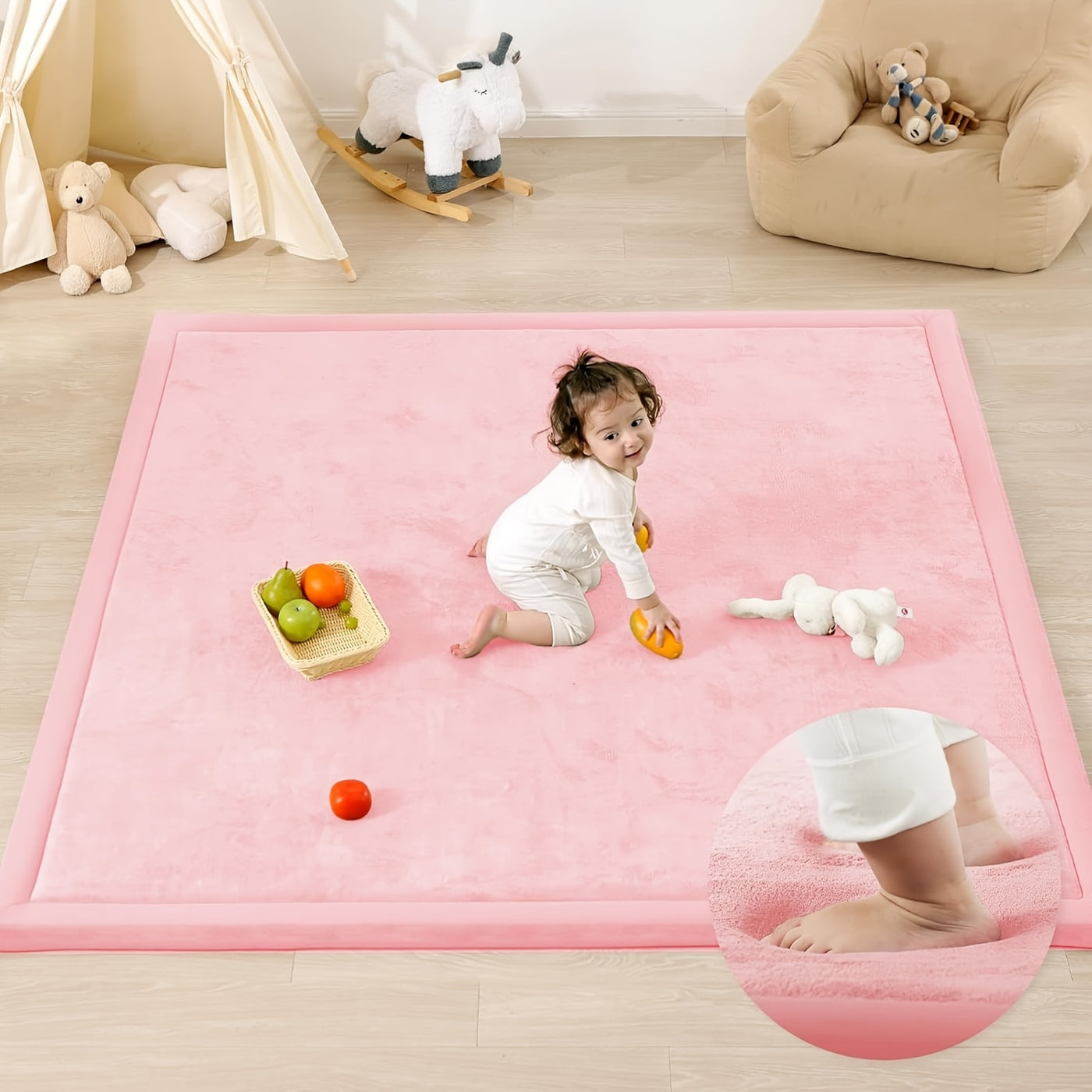 1pc Japanese Tatami Mat, Coral Velvet Mellow Mat, Baby Play Mat For Floor, 1.2 Inch Thick Crawling Rugs, Padded Foam Area Mat For Kids Playroom, Playpen, Nursery, Living Room, Yoga Mat, Non-Slip Backing