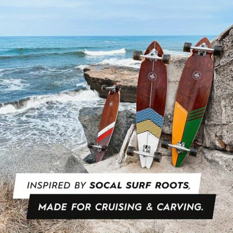 40" Pintail Cruiser Longboard Skateboard - Hard Maple Core Deck with Red/White/Black Design, 4 Black Wheels & Trucks, Smooth Riding for Commuting, Cruising, Carving - Adult & Teen Skateboard, Skateboarding Accessories, Cruisi