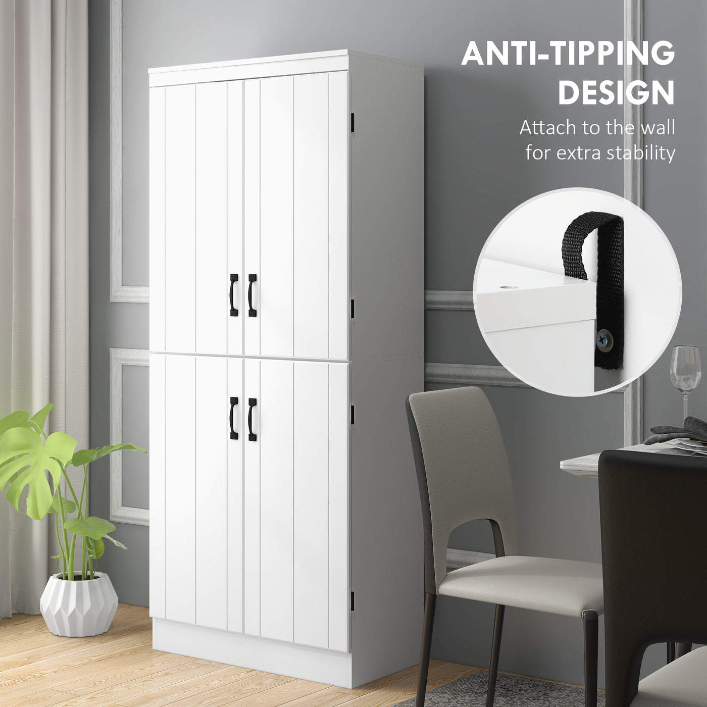 HOMCOM Kitchen Cupboard Storage Cabinet w/ 4 Doors and Adjustable Shelves,White