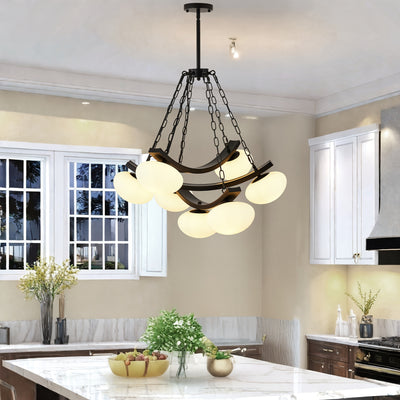 7-Light Golden Modern Sputnik Chandelier, Mid Century for Dining Room Light Fixtures Over Table, Adjustable Hanging Ceiling Light Fixture with Globe Glass Shades for Kitchen Island Living Room Bedroom, Dining Table Light, Cha
