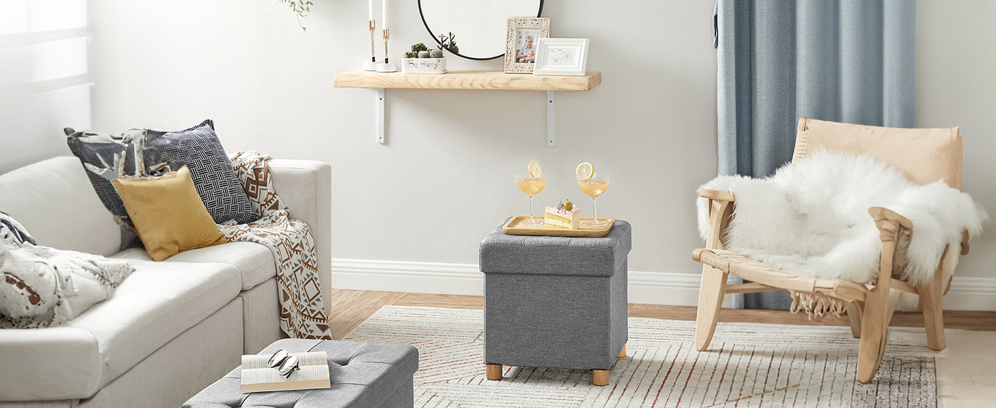 Storage Ottoman, Padded Foldable Bench, Chest with Lid, Solid Wood Feet, Space-Saving, Holds up to 300 kg, for Bedroom