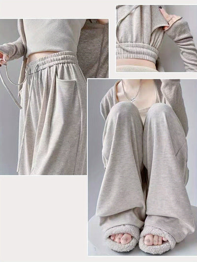 Women's Elegant Winter Pants - Soft Tapered Leg Wide-Leg Trousers with Drawstring Waist & Side Pockets - Loose-Fit Solid Grey/Beige/Black/Brown/Blue/Red/White/ - Machine Washable Formal & Everyday Pants for Fall & Winter - Re