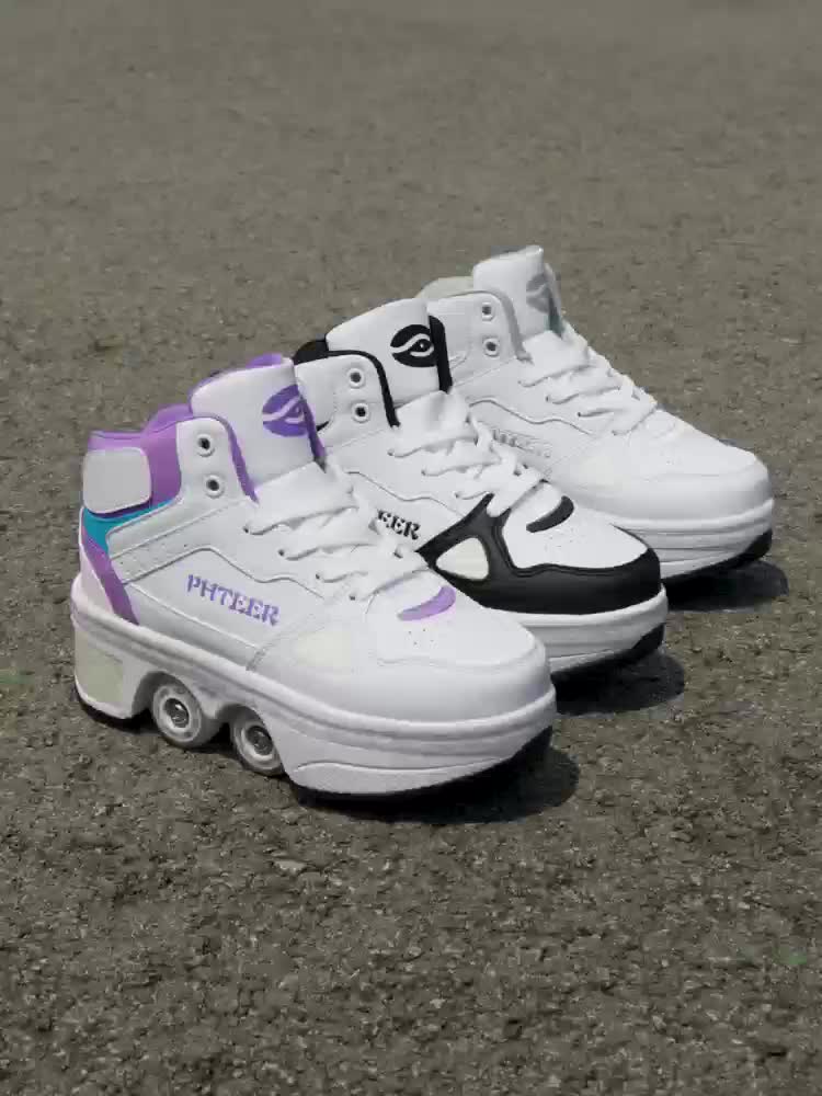 Unisex Roller Skates for Adults & Teens - 4-Wheel Retractable Design, White & Black Checkered Pattern, Synthetic Synthetic Faux Upper, TPR Sole, Lace-Up Closure, All-Season Outdoor Sports & Casual Wear, Roller Skates for Adul