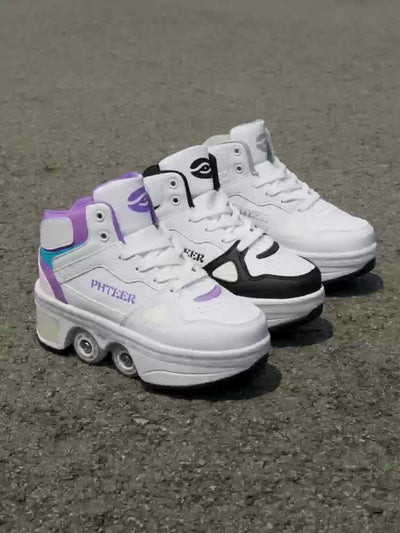 Unisex Roller Skates for Adults & Teens - 4-Wheel Retractable Design, White & Black Checkered Pattern, Synthetic Synthetic Faux Upper, TPR Sole, Lace-Up Closure, All-Season Outdoor Sports & Casual Wear, Roller Skates for Adul