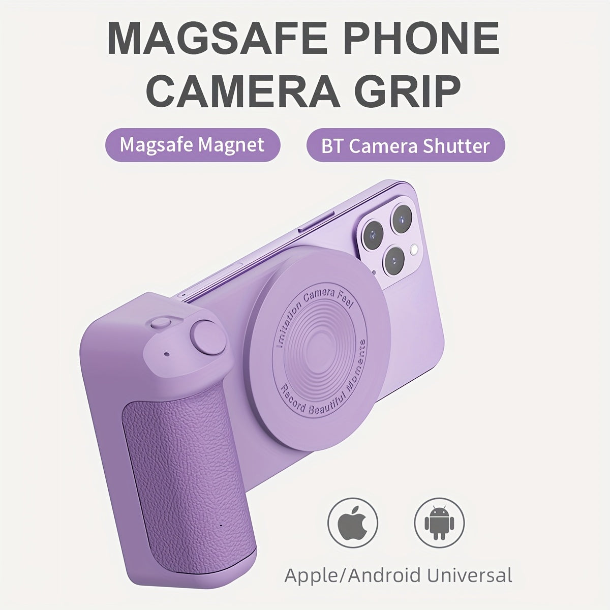Magnetic Phone Camera Grip Holder, Portable Self Camera Handle, Ergonomic Design, Suitable for iPhone for samsung Android Phones to Vlog Photo and Video Shooting