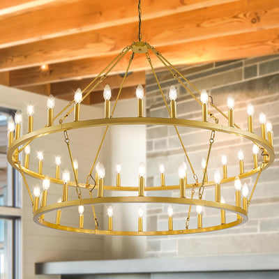 Modern Farmhouse Chandelier 2 Tier Round Wheel Chandelier Large High Ceiling Light.