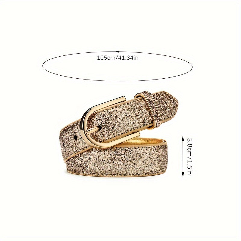 Golden Faux Leather Women's Belt - Versatile Korean-style Decorative PU Leather for Parties and Festivals, Daily Wear