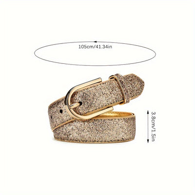 Golden Faux Leather Women's Belt - Versatile Korean-style Decorative PU Leather for Parties and Festivals, Daily Wear