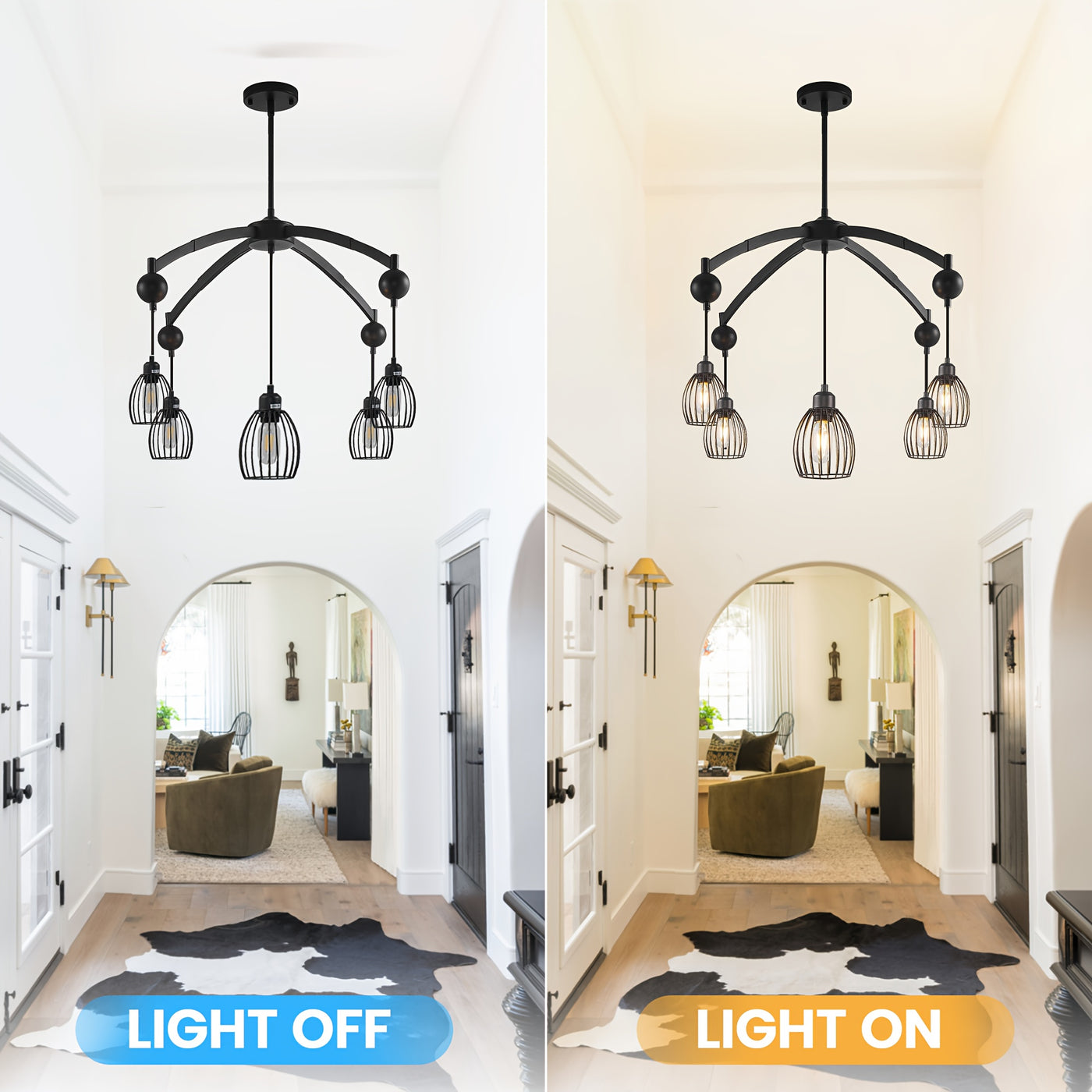 5/7/13-Light Modern Industrial chandelier - Matte Black linear pendant light with Adjustable height, Semi-Flush mounting, Heavy-Duty Metal Construction for Kitchen Island, Dining Room, Living Room, Bedroom - Compatible with d