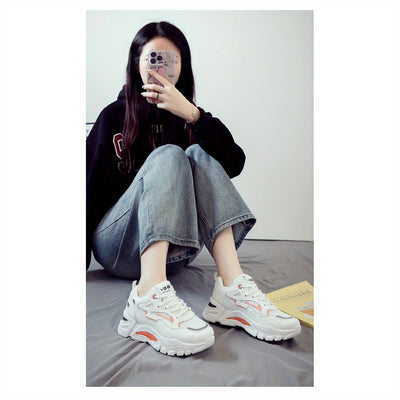 2025 New Women's Breathable Lightweight Mesh Knit Lace-Up Sports Shoes - Cushioned EVA Sole, Striped Design, Low-Top Korean Style for Running, Walking & Road Strolling - All-Season Minimalist Casual Sneakers, Ladies Sneakers,