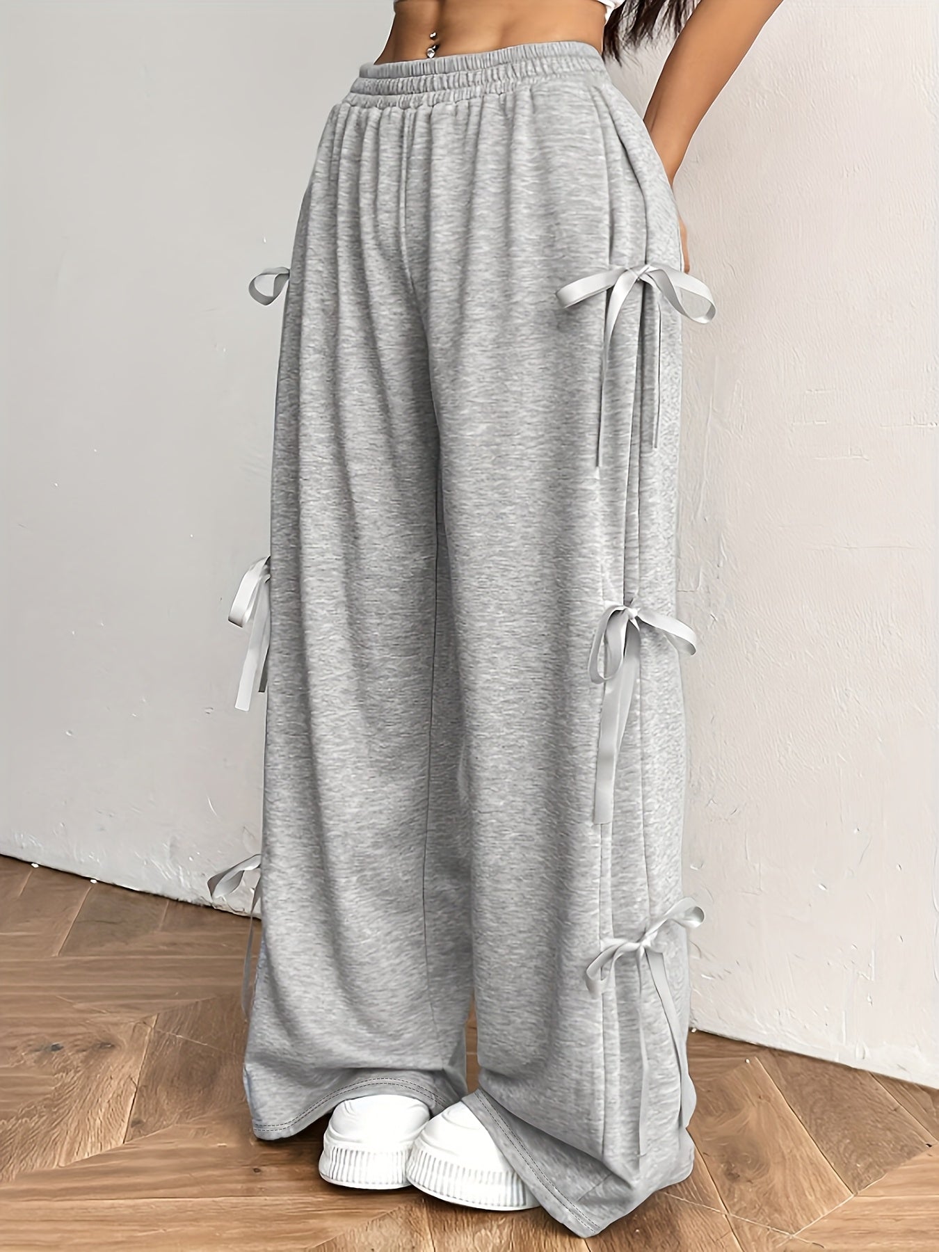 Straight-Leg Pants with Side Bow Tie & Back Pockets