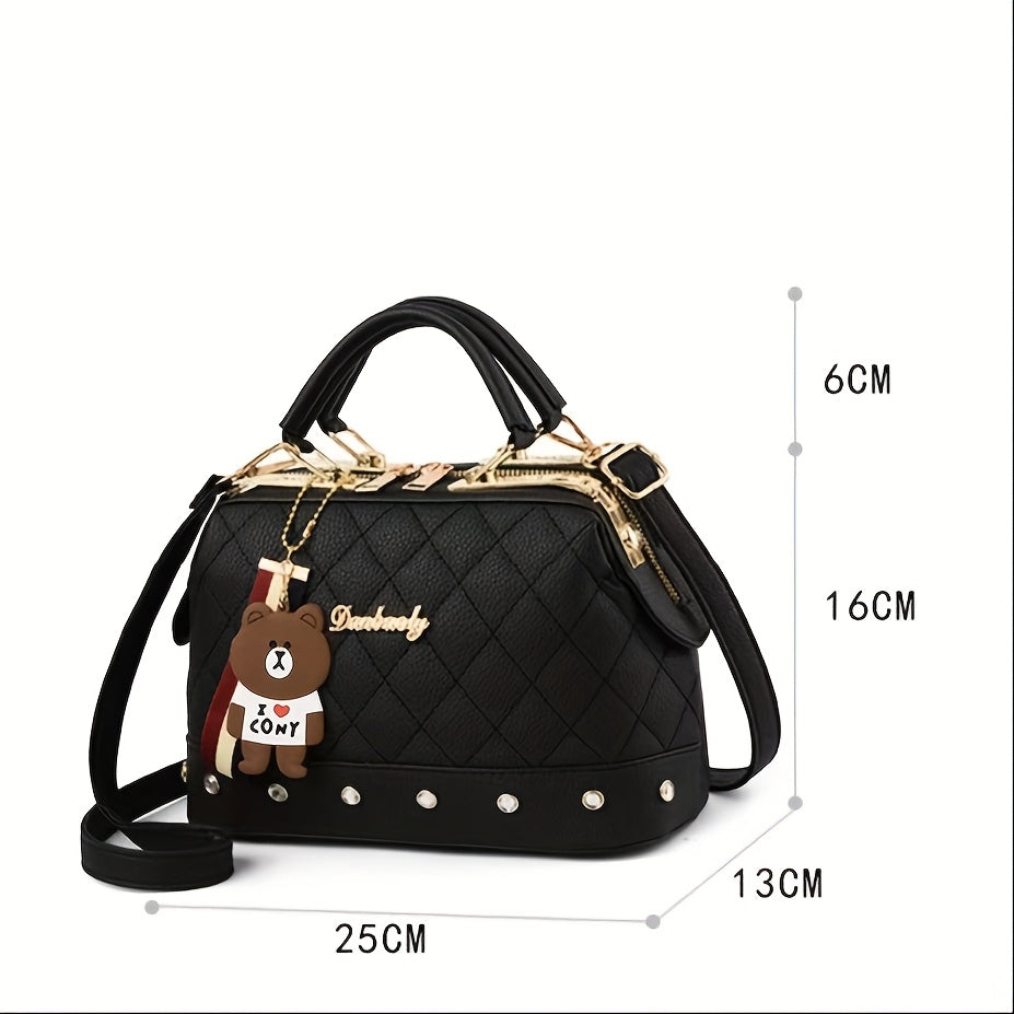 2025 Korean Fashion Women's Crossbody & Tote Bag - Detachable Shoulder Strap, Zipper Closure,, 5 Colors (Khaki/White/Red/Blue/Black)