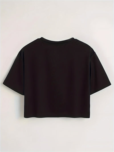 Red Rose Print Cropped T-Shirt