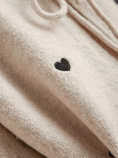 Women'S Soft Pink Sweater - Pastel Pink Cardigan with Front Tie-Waist, Heart Pattern, Boat Neck Longline Blouse for Fall/Winter Layering - Cozy Chic Sweater for Everyday Formal Outfits, Cute Sweaters, Winter Wardrobe, Feminin