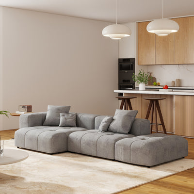 119" Cloud Couch Modular Sectional Sofa with Ottoman, Linen Deep Seat with Pillows Convertible Sofafor Living Room, Bedroom And Apartment, Living Room Couch, Sofa Sectional for Living Room, Couch for Bedroom, Foldable Sofa, C