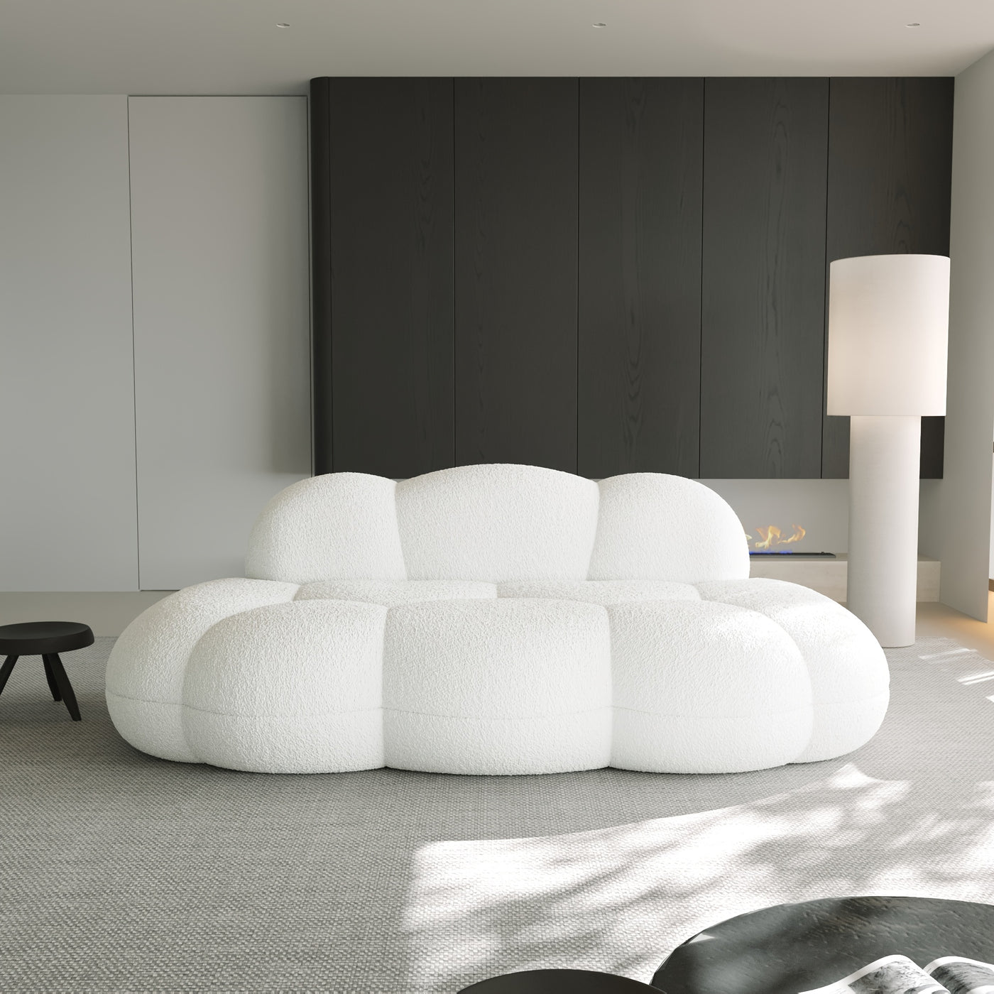 Modern Curved Cloud Shaped Couch for Living Room, Lazy Floor Couch, Boucle LoveSeat 3 Seater Sofa, Cozy Leisure Boneless Couches for Bedroom, Apartment-No Assembly Required, Couch for Bedroom, Boneless Sectional Sofa for Livi