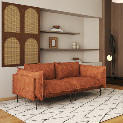 74" Modern Modular Loveseat Sofa - Space-Saving Sectional Couch with Deep Seat, Chenille Upholstery, Hardwood Frame, No Assembly Required, for Living Room, Apartment, Office - Orange Modern Furniture, Sectional Sofa for Livin