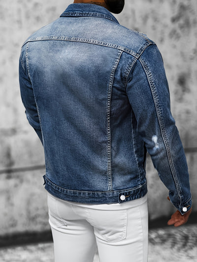 Men'S Slim Fit Jeans Jacket - Non-Stretch Denim Coat, Classic Button Closure, Edgy Streetwear Look for Teens & Adults, Casual Everyday & Formal Outfits, Versatile Layering, Korean Fashion, Durable Fabric, Stylish Outerwear, F