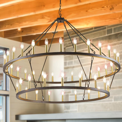 Modern Farmhouse Chandelier 2 Tier Round Wheel Chandelier Large High Ceiling Light.