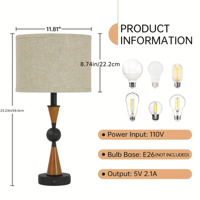 2 Sets USB-C & USB-A Dual Port Table Lamp with Linen Shade - Farmhouse & Industrial Bedside, Cordless-like, Switch-Controlled (No) - Easy Assembly Desk Lamp for Bedroom, Living Room, Nightstand (Compatible with, Lamps, Bedsid