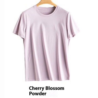 Mulberry Silk Women's Mercerized Cotton T-shirt Fine Solid Color Round Neck Short Sleeves