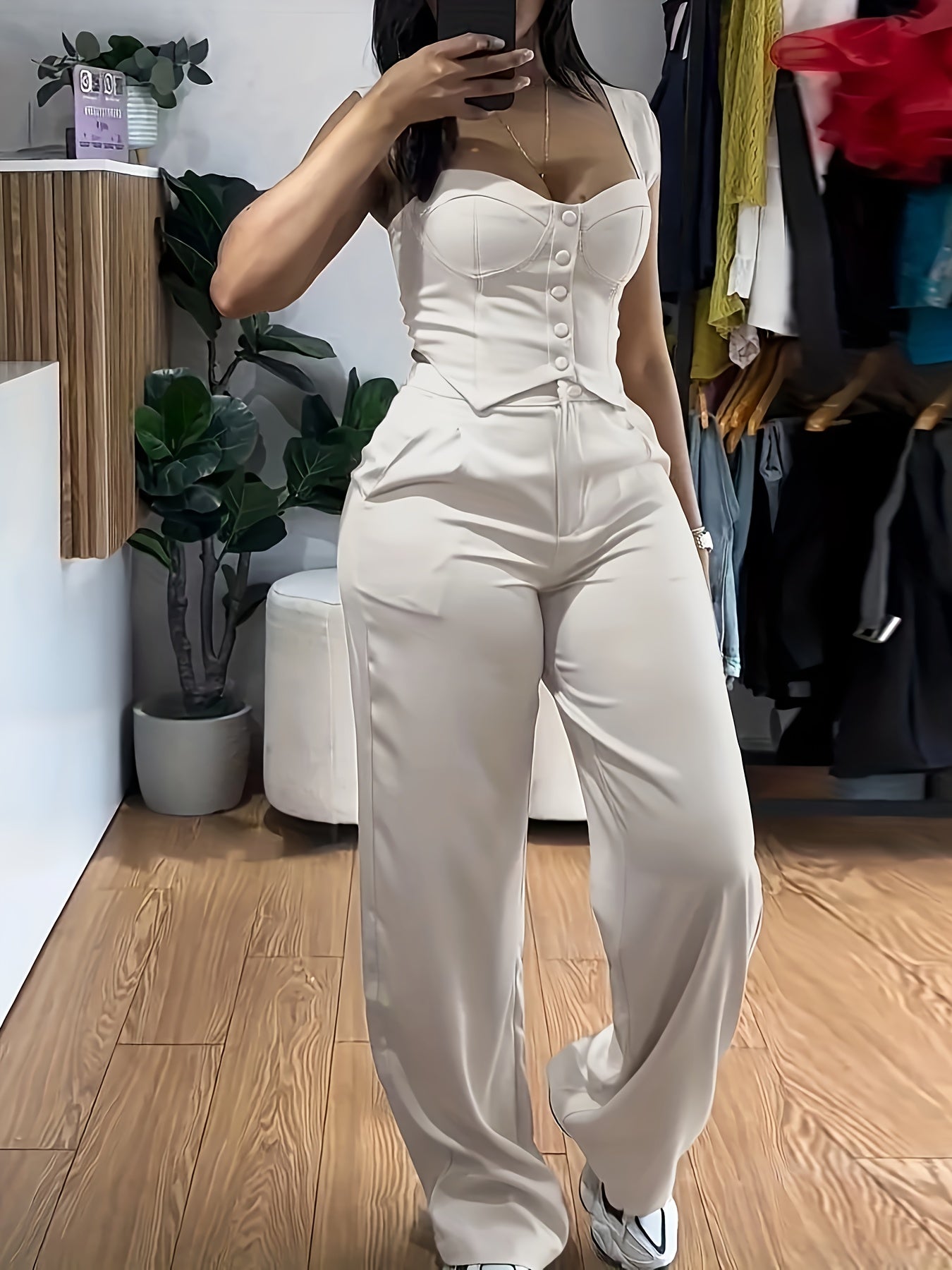 Sleeveless Corset Top & Wide-Leg Pants Set
