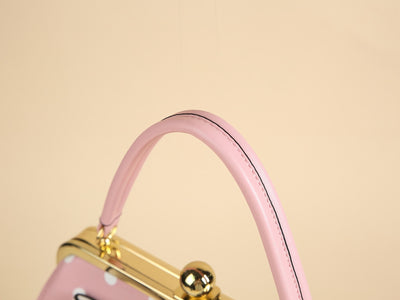 [Elegant Handbag] High Quality Lacquered Handbag | 2024 Autumn New Korean Polka Dot for Women - Kiss Lock Closure, Removable Shoulder Strap & Bow Detail, Glossy Patent Look (Black/White, Bronze, Pink & White) - Perfect for We