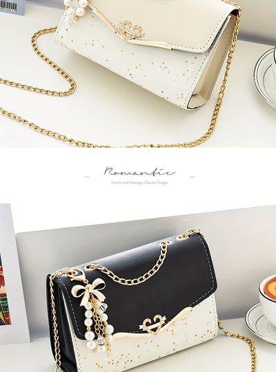 Elegant Korean Fashion Crossbody Bag with Sequins, Lightweight Polyester-Lined Handbag with Metal Chain, Versatile for Daily Use & Travel, Ideal for Birthday, Thanksgiving, Halloween, Christmas Gifts