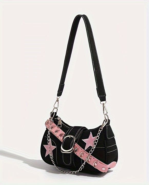 [One PU Leather Shoulder Bag] Y2K Fashion Shoulder Bag for Women PU Leather with Removable Strap, Zipper Closure, Polyester Lining, Casual Trendy Korean Style Crossbody Bag