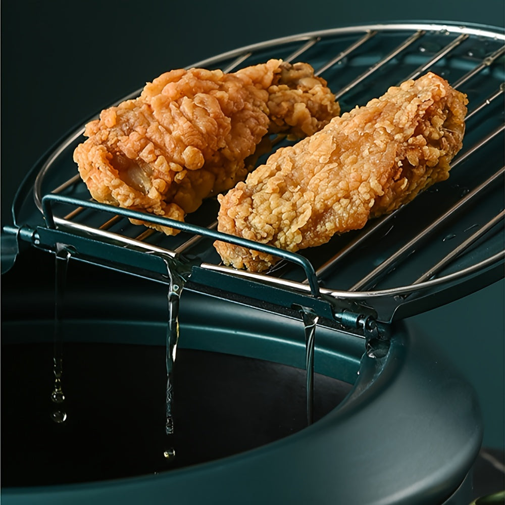 Deep Fryer Pot, 4.3L/11 Inch Japanese Tempura Frying Pot with Fahrenheit Thermometer, Nonstick Carbon Steel Oil Fryer, for Tempura/Frech/Fish/Chicken Fries, Easy Clean, Green