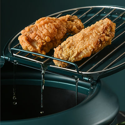 Deep Fryer Pot, 4.3L/11 Inch Japanese Tempura Frying Pot with Fahrenheit Thermometer, Nonstick Carbon Steel Oil Fryer, for Tempura/Frech/Fish/Chicken Fries, Easy Clean, Green