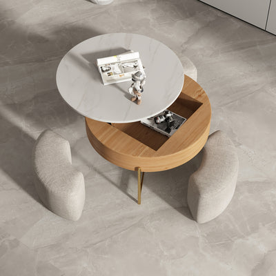 Modern Lift-Top Coffee Table with Storage & Stools - Adjustable Height, Faux Marble Top, Wooden Base, Space-Saving Design for Living Room or Office, Coffee Table for Living Room, Office Furniture, Contemporary Furniture, Eleg
