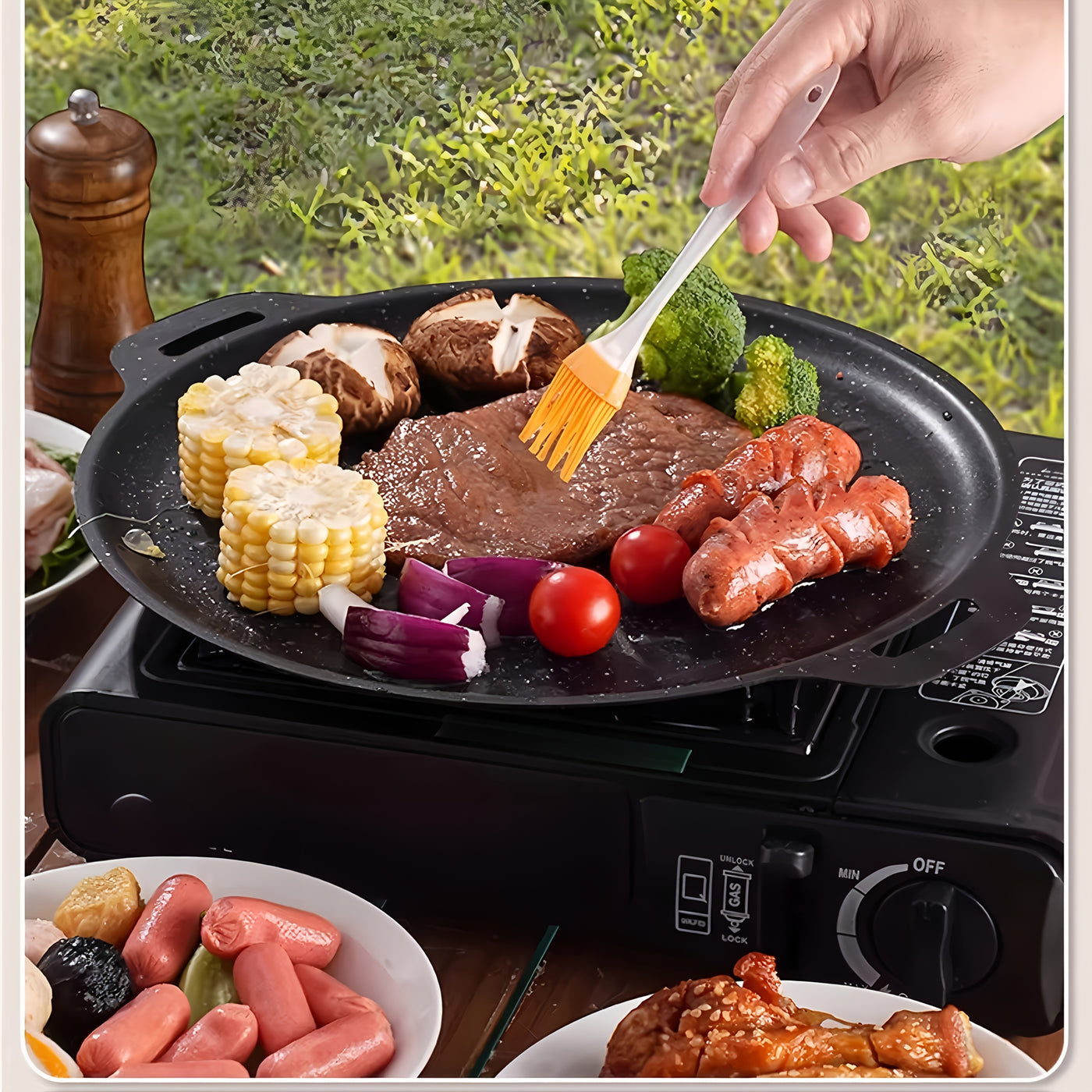 Korean Grill Pan with 6 Non-Stick Coated Layers, Smokeless Round Frying Stone Plate, Suitable for Induction Cooker, Gas Stove, Outdoor Camping, Indoor or Outdoor Barbecue, Party Birthday Gift