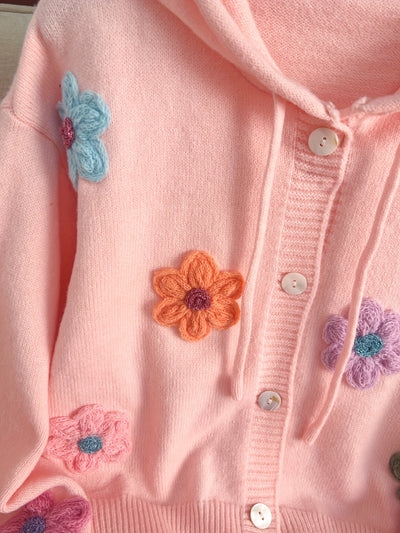 Casual Chic Loose Daisy Hooded Cardigan - Perfect for Office, Home, and Streetwear Outings